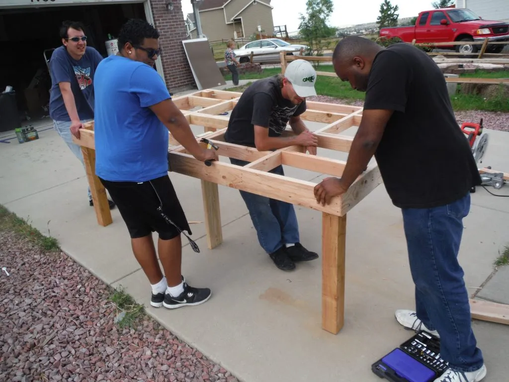 Putting the final touches on the frame for the robot arena
