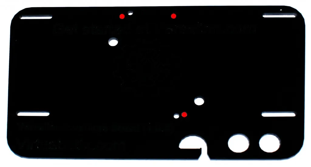 Top view of the laser-cut Versalino Inventors Kit board with the Versalino Uno mounting holes marked.