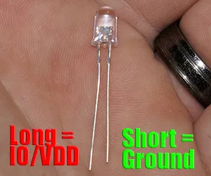This is a picture of an LED from Virtuabotix.com to illustrate how to identify Ground and Vdd pins of an LED.
