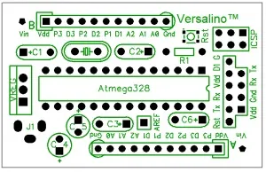 This is a top view of the Versalino Uno PCB design.